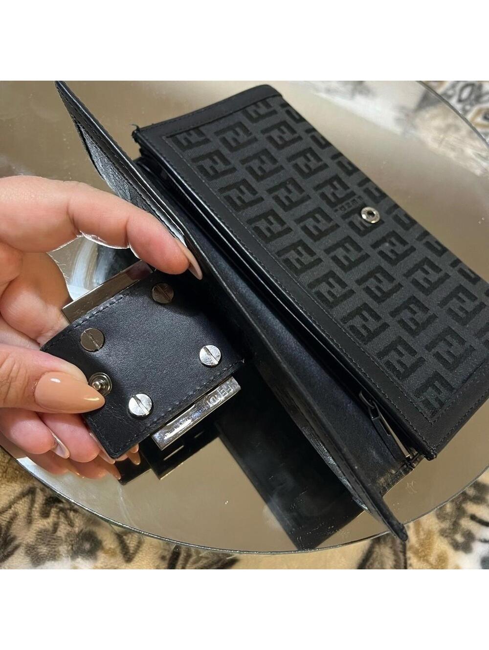 FENDI Zucchino Monogram Canvas Long Bi-Fold Wallet, Black, Vintage - Picture 10 of 14